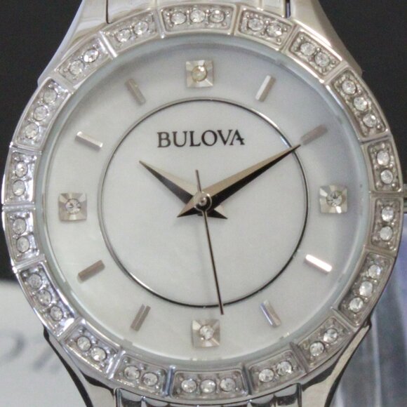 Bulova Ladies Crystal Bezel Watch MOP Dial Crystal Indicese 27mm - Picture 13 of 13